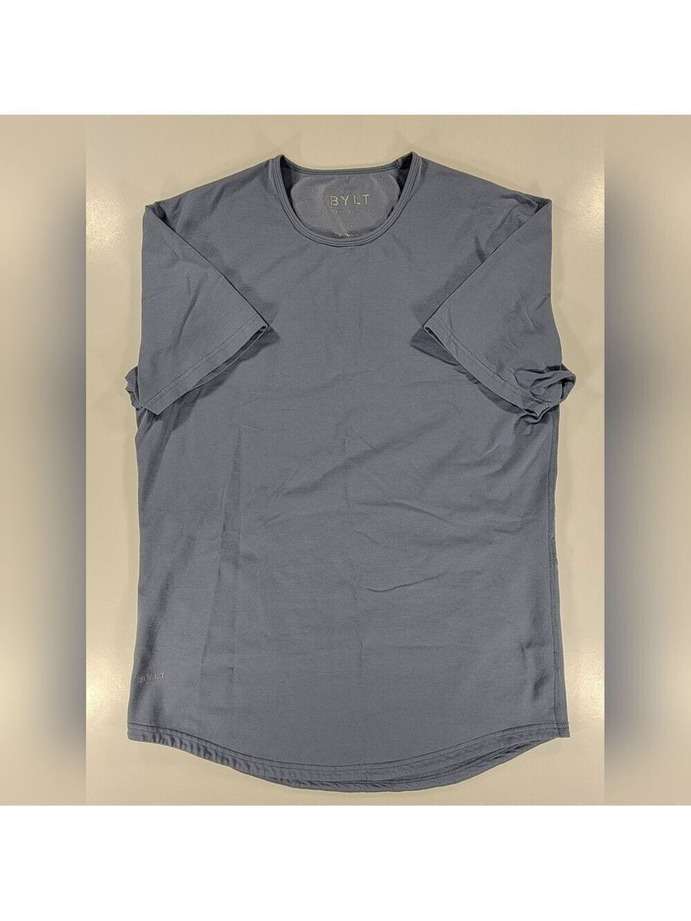 BYLT Shirt Mens Large Blue Drop Cut Lux Soft Short Sleeve Tee Stretch Crew Neck